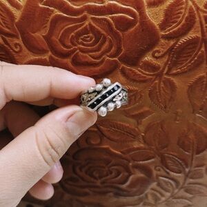 Hyo Silver Diagonal Crystal & Beaded Ring